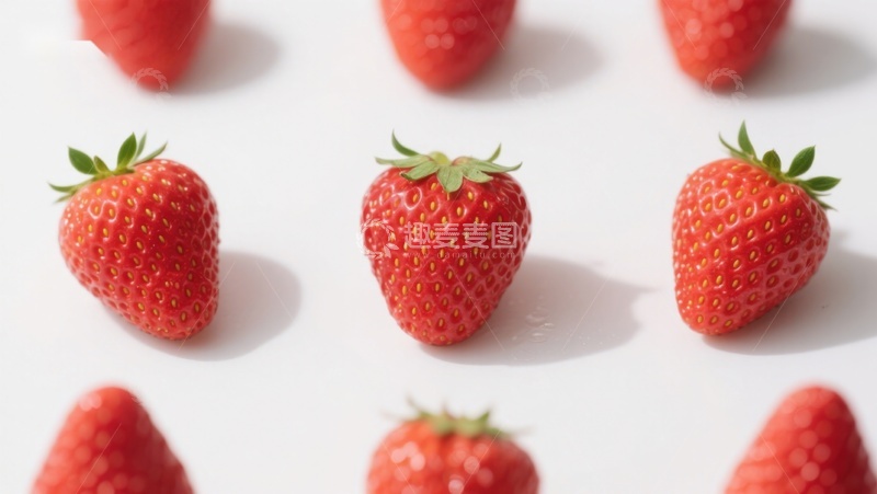 高清大图下载【趣麦麦图】新鲜草莓排列在白色背景上