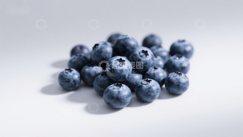高清大图下载【趣麦麦图】新鲜蓝莓堆叠在白色背景上