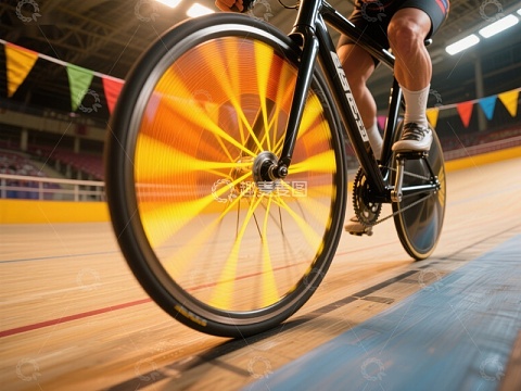 赛道上的自行车轮特写