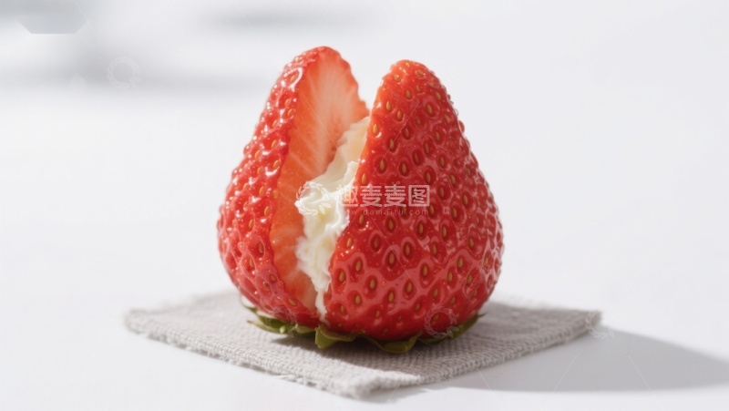 高清大图下载【趣麦麦图】奶油填充的草莓特写