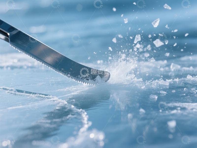 高清大图下载【趣麦麦图】刀具切割冰面瞬间
