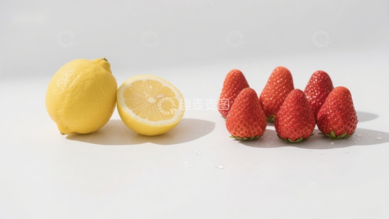 高清大图下载【趣麦麦图】柠檬与草莓的清新对比