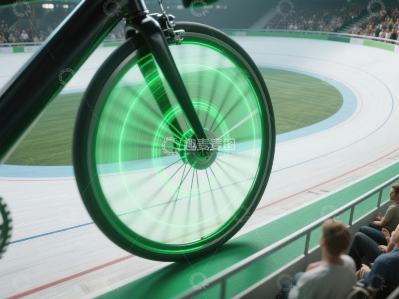 高清大图下载【趣麦麦图】赛道上的绿色轮毂自行车
