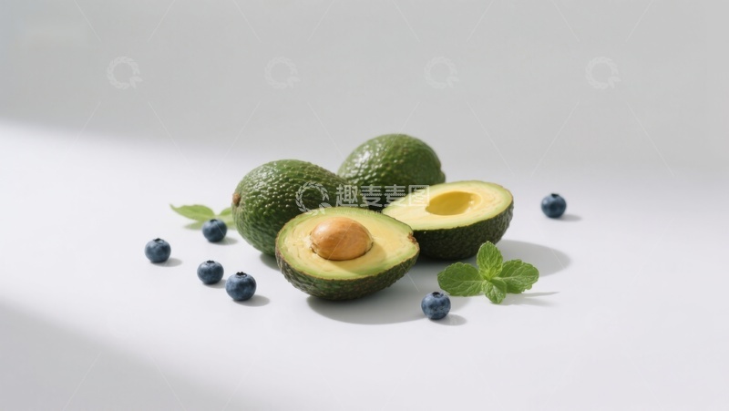 高清大图下载【趣麦麦图】新鲜牛油果与蓝莓的静物组合