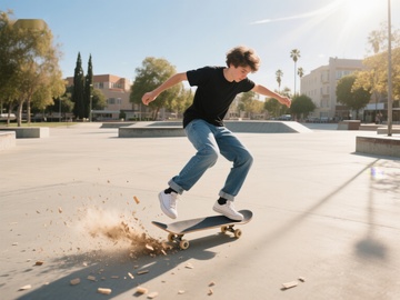 滑板少年在公园中表演特技