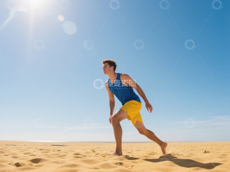 高清大图下载【趣麦麦图】-沙滩上奔跑的男子