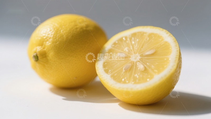 高清大图下载【趣麦麦图】新鲜柠檬，一半切开展示