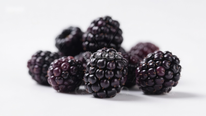 高清大图下载【趣麦麦图】新鲜黑莓堆叠在白色背景上