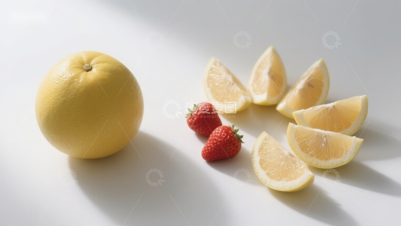 高清大图下载【趣麦麦图】柚子与柠檬草莓的清新组合