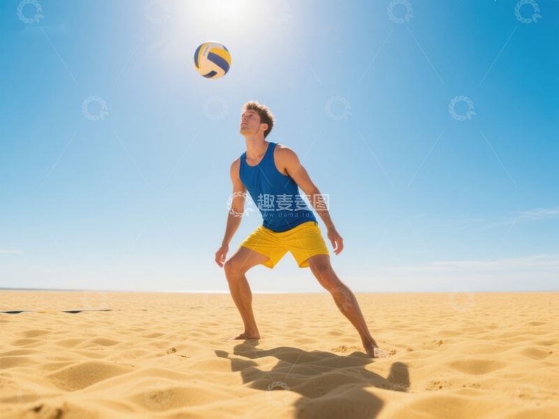 高清大图下载【趣麦麦图】沙滩排球运动员准备接球