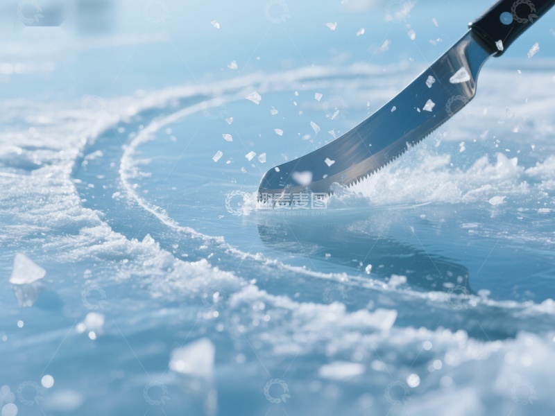 高清大图下载【趣麦麦图】刀具划过冰面，激起雪花飞溅