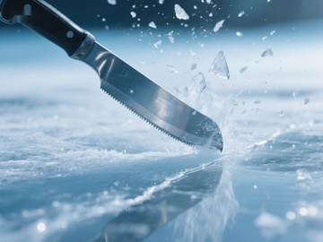 刀刃切割冰面瞬间