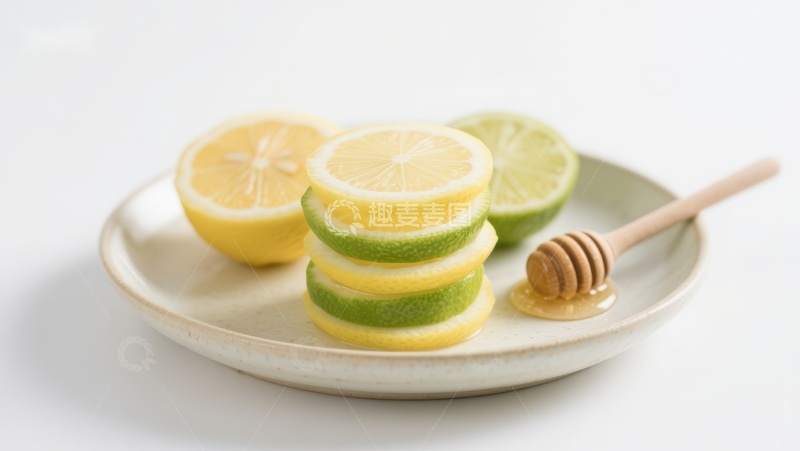 高清大图下载【趣麦麦图】柠檬青柠蜂蜜盘中摆放