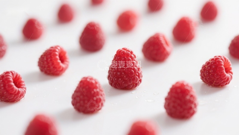 高清大图下载【趣麦麦图】新鲜覆盆子散落白色背景