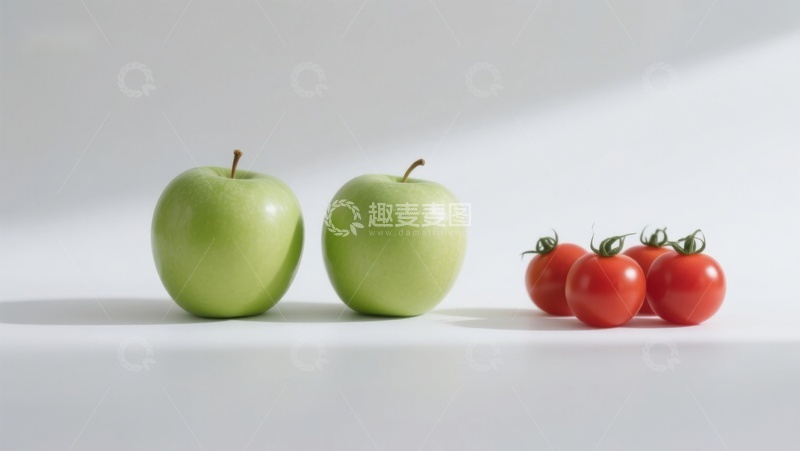 高清大图下载【趣麦麦图】绿苹果与红番茄的对比