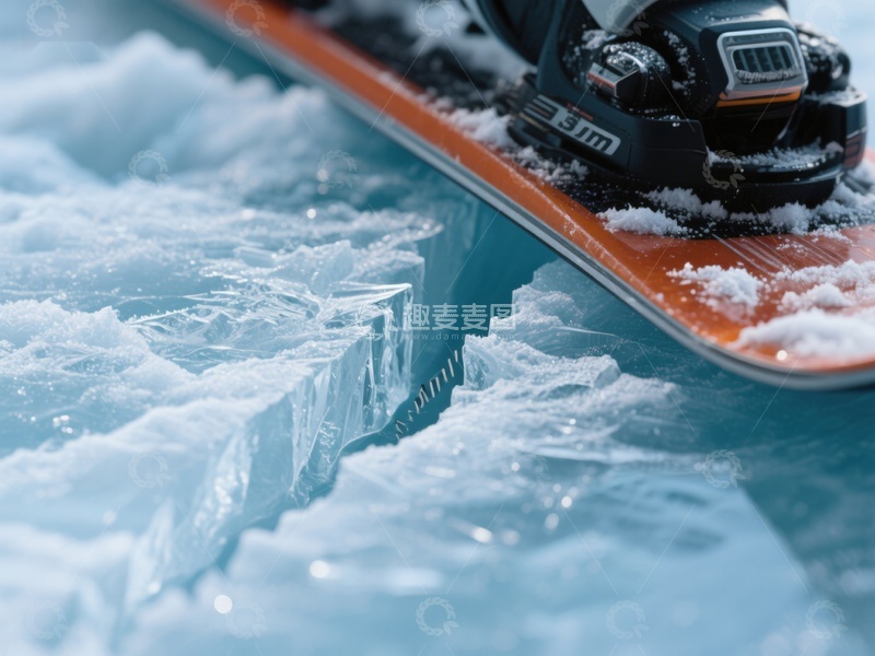 高清大图下载【趣麦麦图】滑雪板静置于冰雪裂缝之上