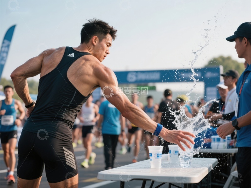 高清大图下载【趣麦麦图】马拉松选手补水瞬间