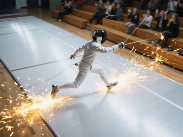 击剑选手激烈对决，火花四溅