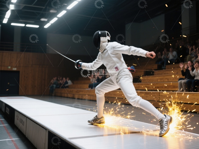 高清大图下载【趣麦麦图】击剑选手赛场冲刺瞬间