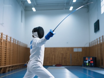 击剑运动员在室内训练