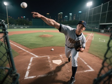 夜幕下棒球投手的精准投掷
