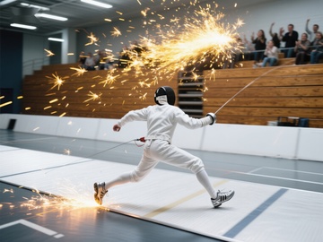 击剑选手在火花四溅中奋力一击