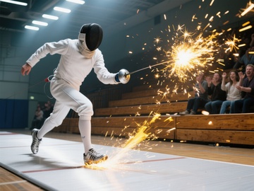 击剑选手激烈对决，火花四溅