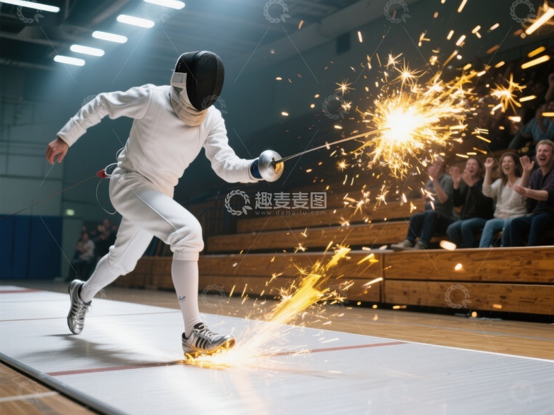 高清大图下载【趣麦麦图】击剑选手激烈对决，火花四溅