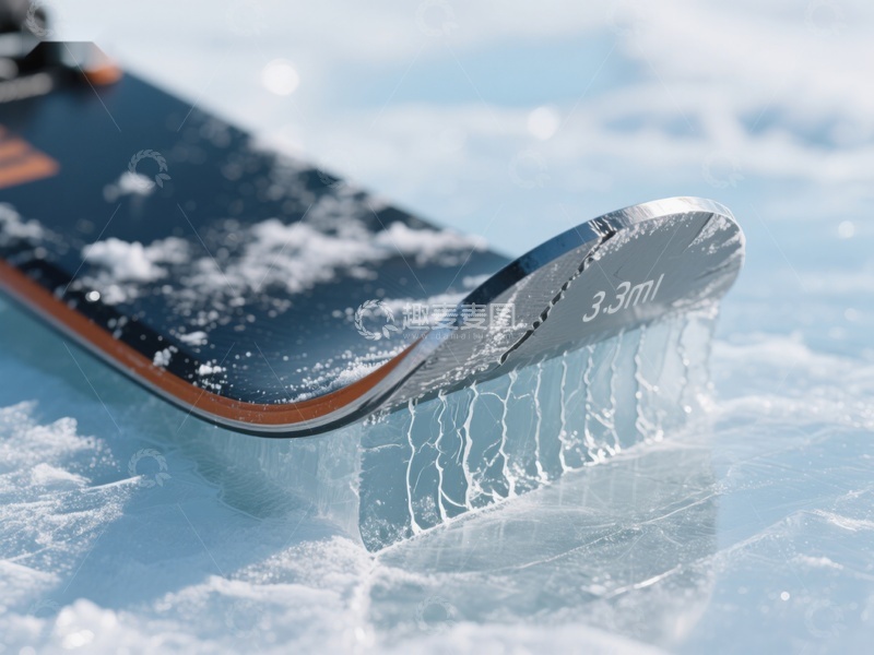 高清大图下载【趣麦麦图】雪板尖端特写，冰雪覆盖