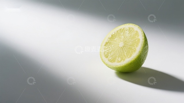 切开的青柠在光影下的静物图