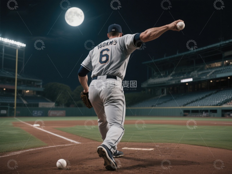 高清大图下载【趣麦麦图】夜空下棒球投手的精彩瞬间