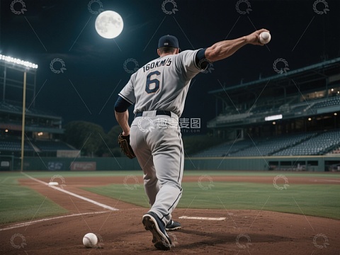 夜空下棒球投手的精彩瞬间