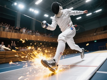 击剑运动员激烈对决瞬间