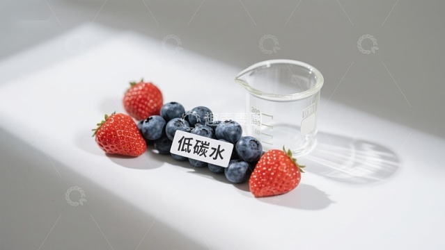 低碳水标签与水果及量杯展示