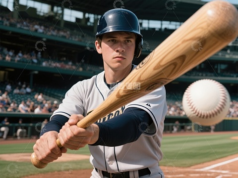 棒球选手挥棒击球瞬间