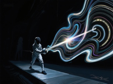 击剑者挥剑，光轨飞舞