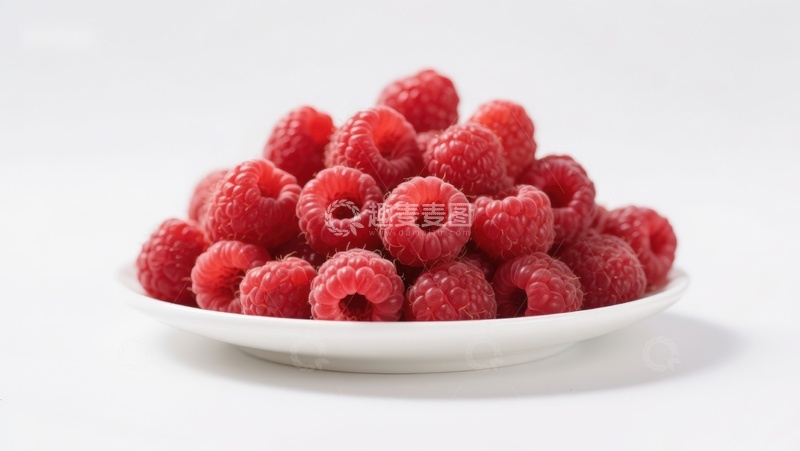 高清大图下载【趣麦麦图】新鲜覆盆子堆放在白色盘中