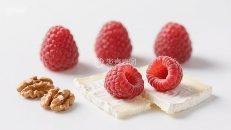 高清大图下载【趣麦麦图】新鲜覆盆子、核桃与奶酪的组合