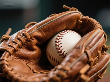 棒球静置于棕色手套中