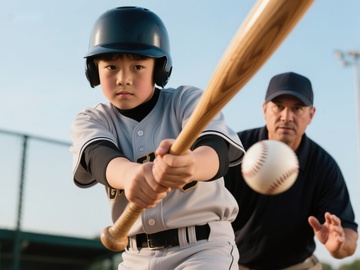 少年棒球手挥棒瞬间