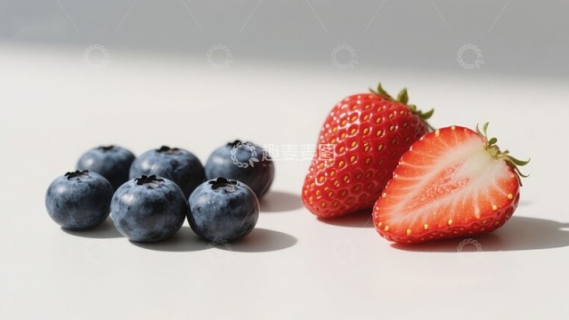 蓝莓与草莓的静物组合
