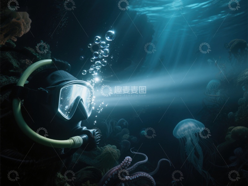 高清大图下载【趣麦麦图】潜水员探索深海世界