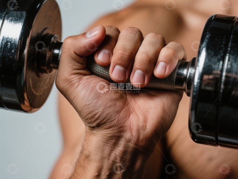 高清大图下载【趣麦麦图】紧握哑铃的手部特写