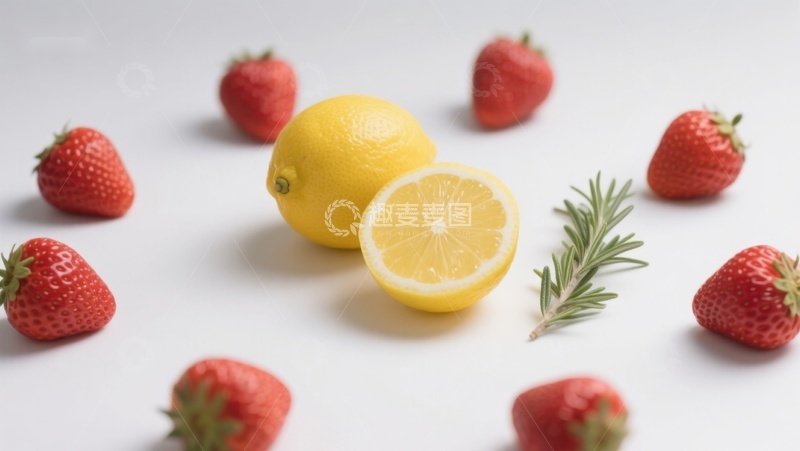 高清大图下载【趣麦麦图】柠檬草莓与迷迭香的清新组合