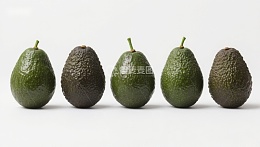 五个不同成熟度的牛油果排列