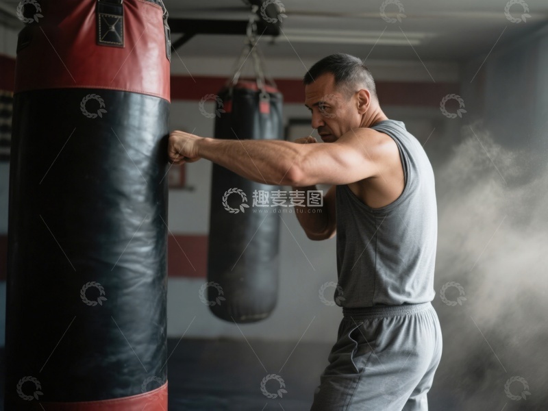 高清大图下载【趣麦麦图】男子在健身房进行拳击训练