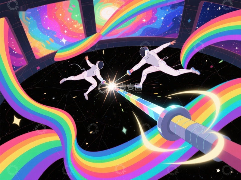 高清大图下载【趣麦麦图】太空漫步：彩虹与星光的交汇