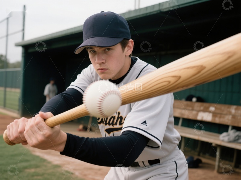高清大图下载【趣麦麦图】-棒球少年专注挥棒瞬间