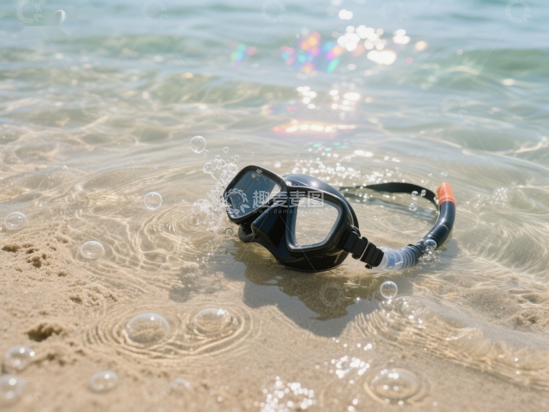高清大图下载【趣麦麦图】沙滩上的潜水镜与呼吸管