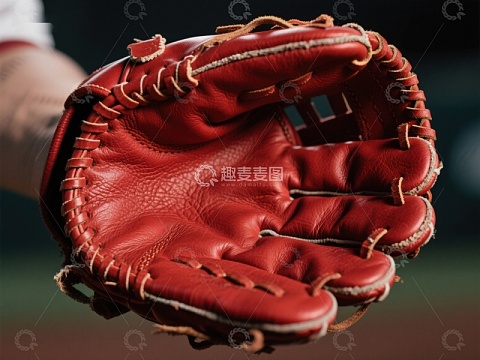 红色棒球手套特写